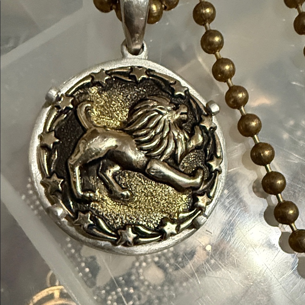 Lion Zodiac Pendant Necklace in Silver and Gold Tones